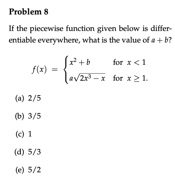 Solved Problem 8If ﻿the piecewise function given below is | Chegg.com