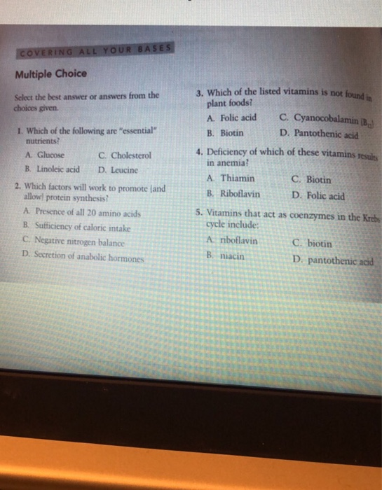 Solved COVERING ALL YOUR BASES Multiple Choice Select the