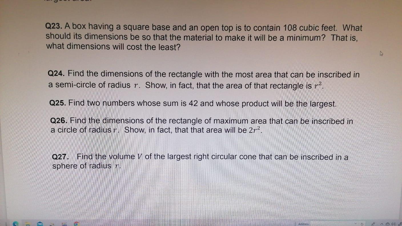 Solved Q23. A box having a square base and an open top is to | Chegg.com, image size:1408x792