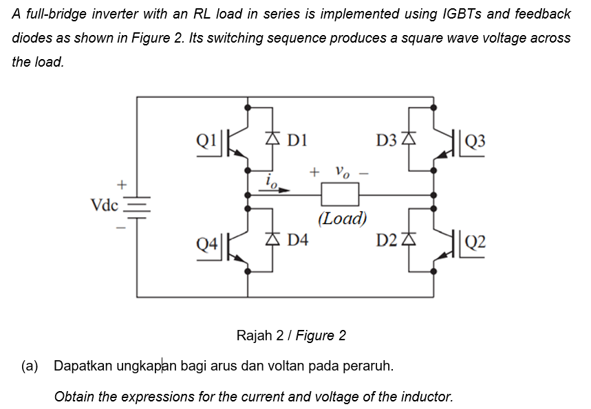 Solved A full-bridge inverter with an RL load in series is | Chegg.com