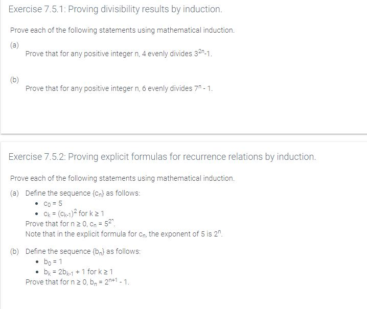 Solved Exercise 7.5.1: Proving divisibility results by | Chegg.com