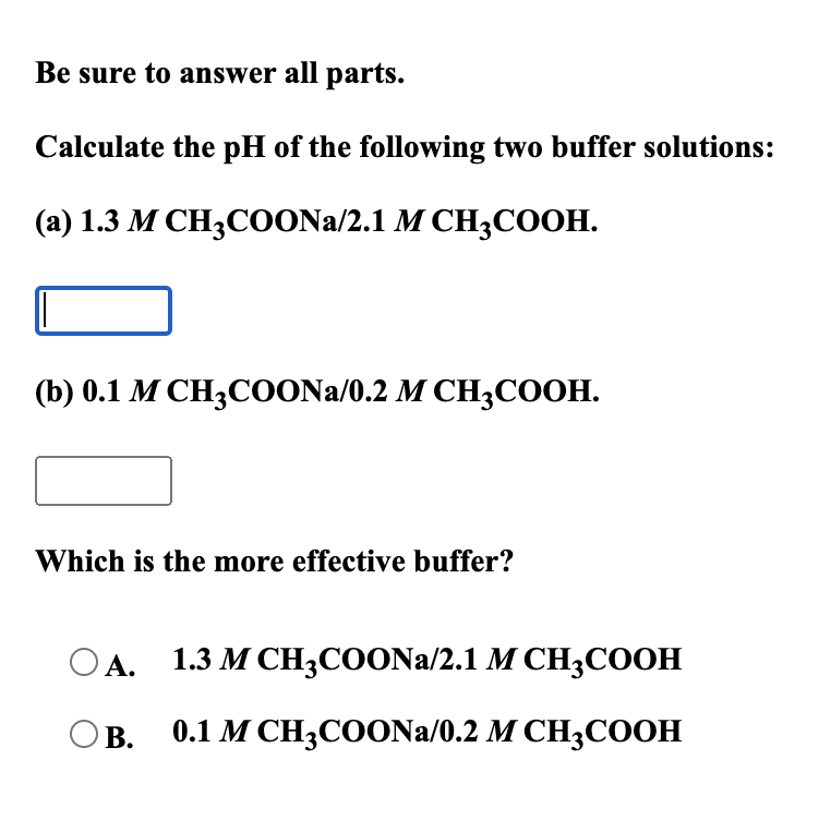 Solved Be Sure To Answer All Parts. Calculate The PH Of The | Chegg.com