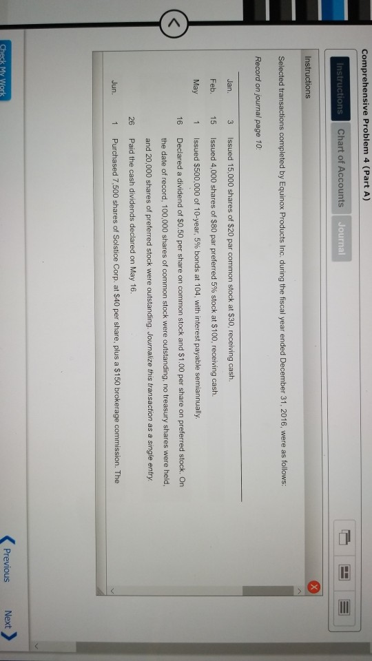 Solved Comprehensive Problem 4 (Part A) Instructions Chart | Chegg.com