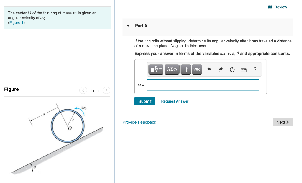 Solved Review The center of the thin ring of mass m is given | Chegg.com