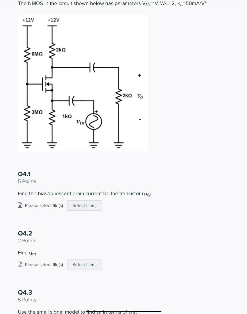 Solved The NMOS in the circuit shown below has parameters | Chegg.com