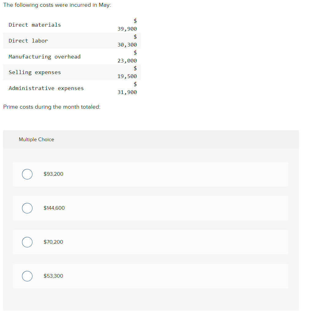 The following costs were incurred in May:Direct | Chegg.com