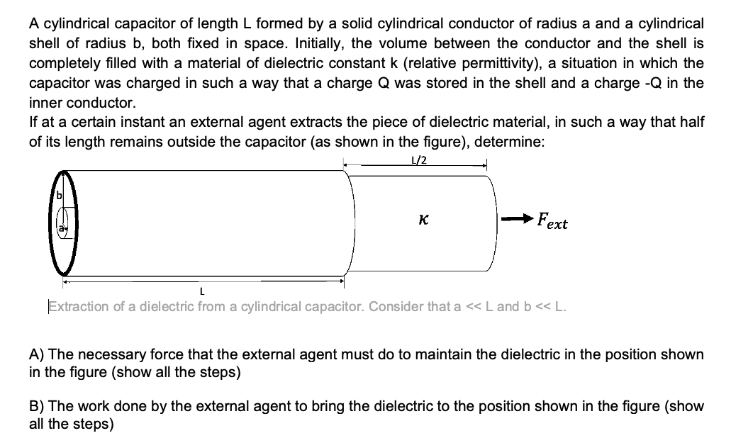 Solved A cylindrical capacitor of length L formed by a solid
