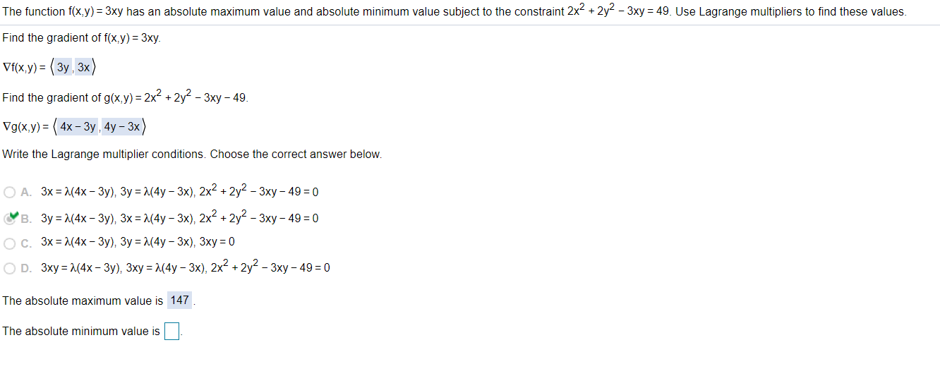 Solved The Function Fxy 3xy Has An Absolute Maximum 8523