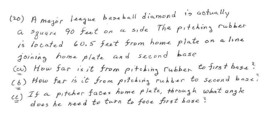 Solved a square a Irne (20) A major league baseball diamond | Chegg.com