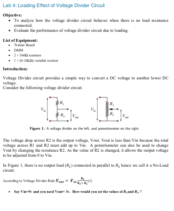 Solved Lab 4 Loading Effect of Voltage Divider Circuit