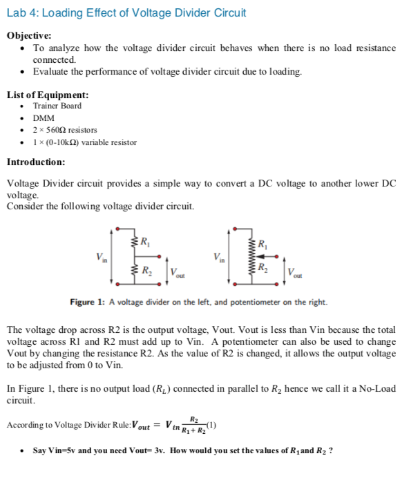 voltage divider experiment report pdf