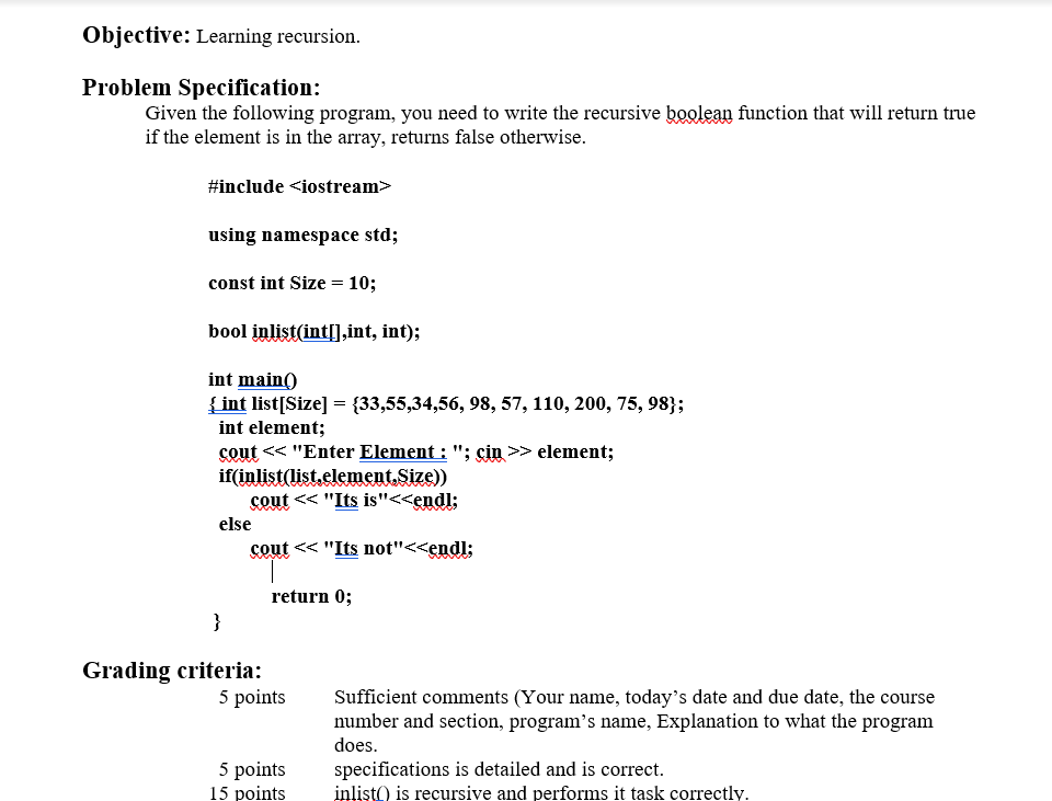 Solved Objective: Learning recursion. Problem Specification: | Chegg.com