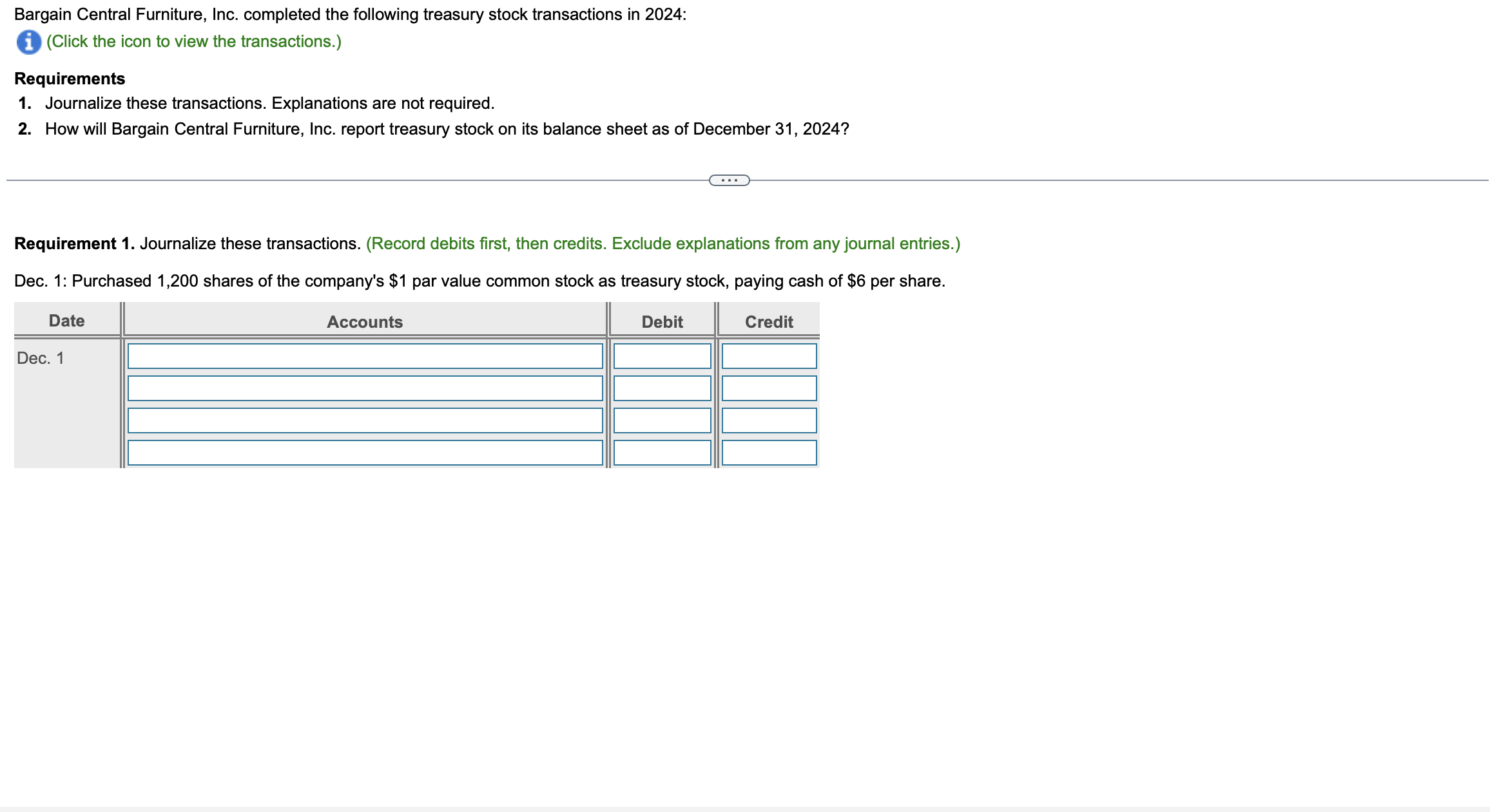 Solved BargainCentral Furniture, Inc. completed the