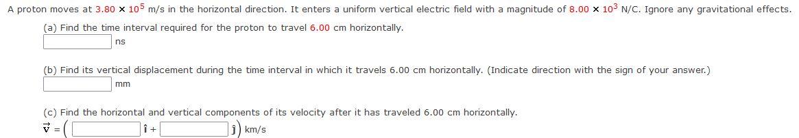 Solved A proton moves at 3.80×105 m/s in the horizontal | Chegg.com