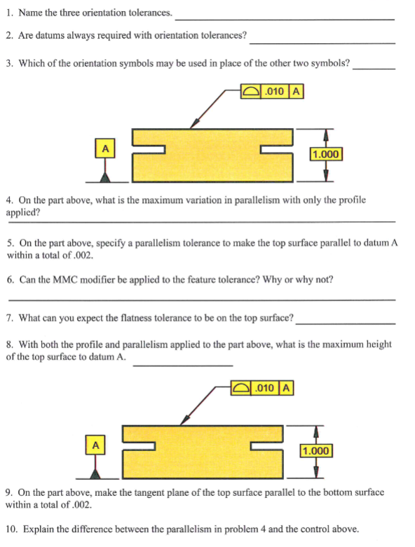 Solved 1. Name the three orientation tolerances. 2. Are | Chegg.com