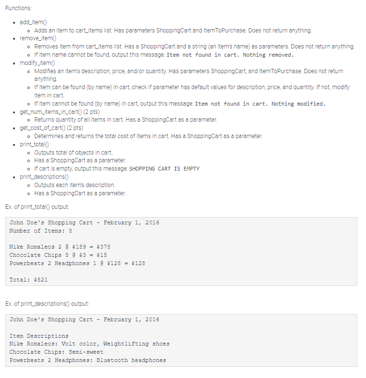 Solved 7.17 LAB: Online shopping cart - Part 2 Instructor | Chegg.com