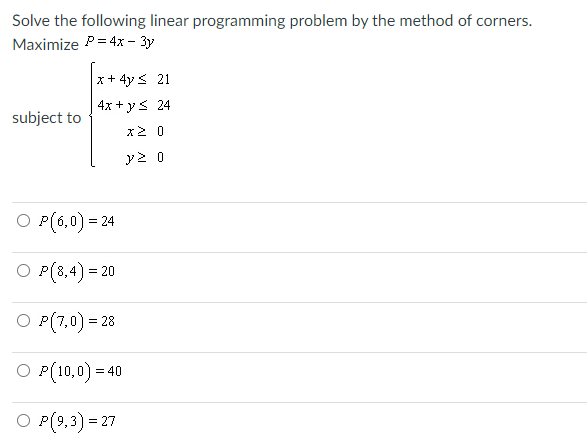 Solved Solve the following linear programming problem by the | Chegg.com