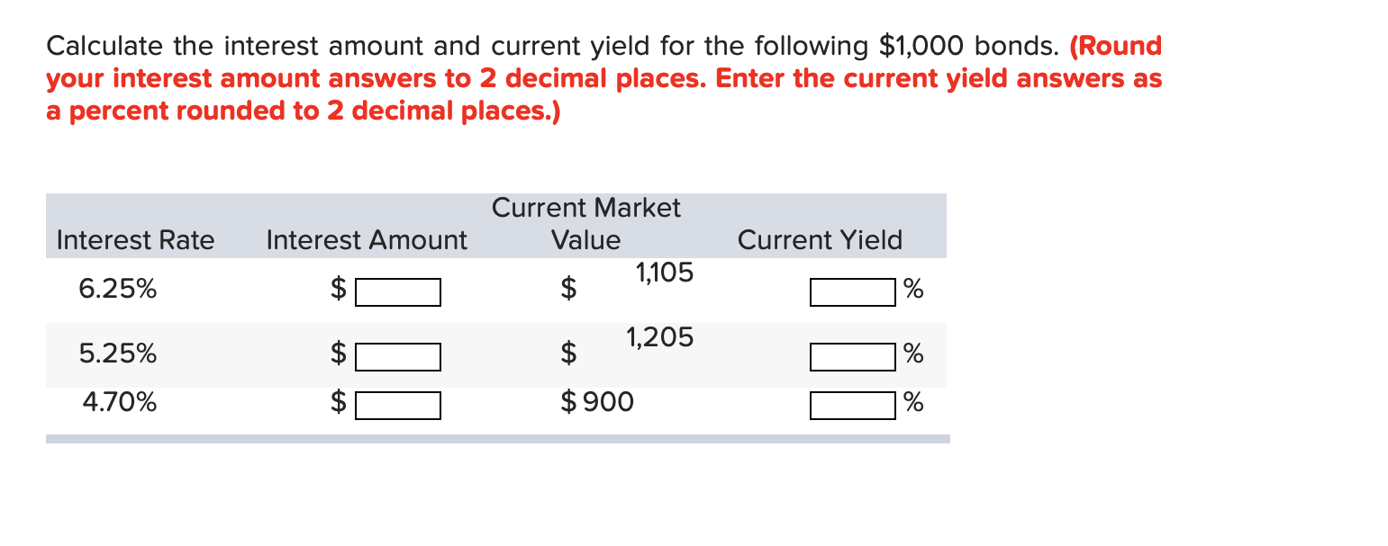 Solved Calculate The Interest Amount And Current Yield For | Chegg.com