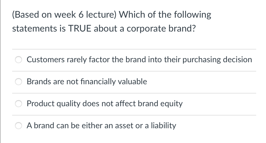 Solved (Based On Week 6 Lecture) Brand Attributes May | Chegg.com