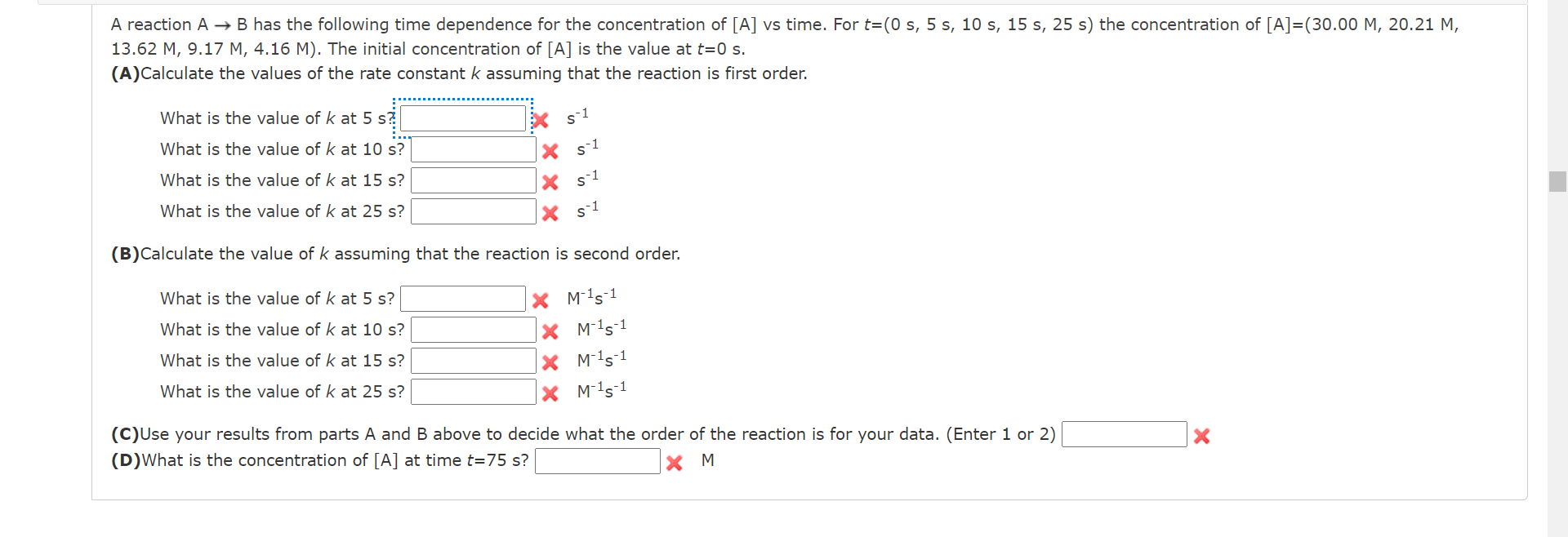 Solved A reaction A + B has the following time dependence | Chegg.com