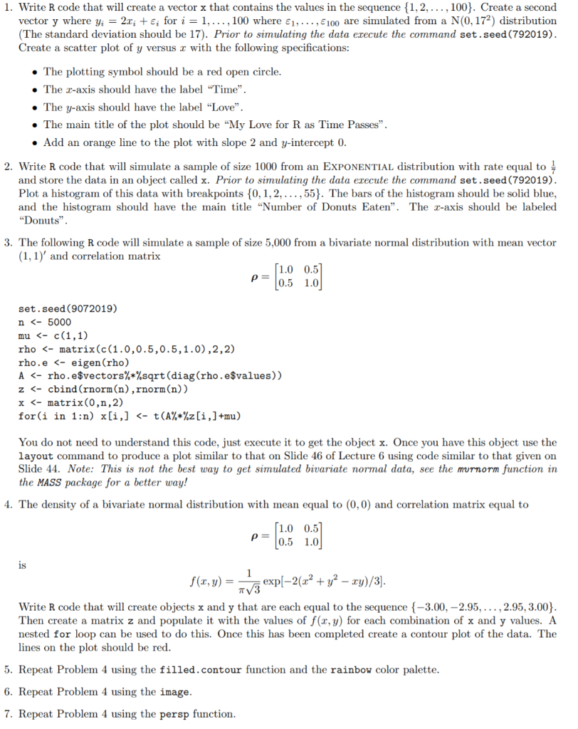 1 Write R Code That Will Create A Vector X That C Chegg Com