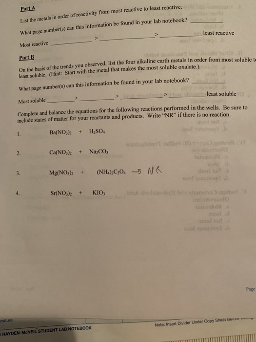 Solved Part A List The Metals In Order Of Reactivity From | Chegg.com