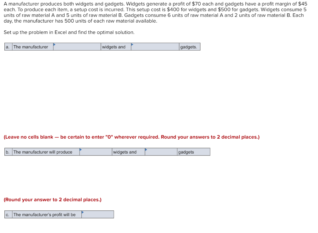 Solved A Manufacturer Produces Both Widgets And Gadgets. | Chegg.com
