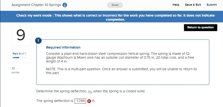 Solved Assignment Chapter 10 Springs Saved Help Save & Exit | Chegg.com