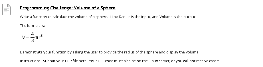 Solved Programming Challenge: Volume of a Sphere Write a | Chegg.com