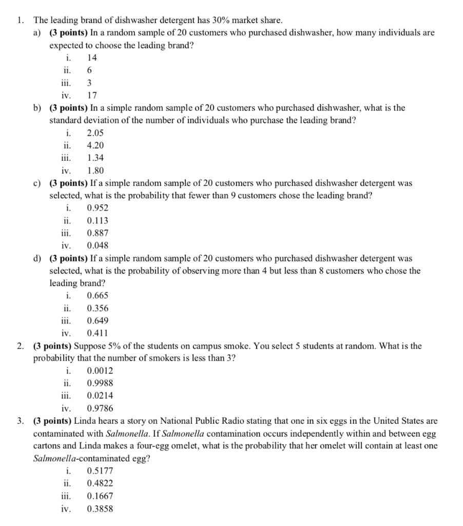 Solved 1. The leading brand of dishwasher detergent has 30