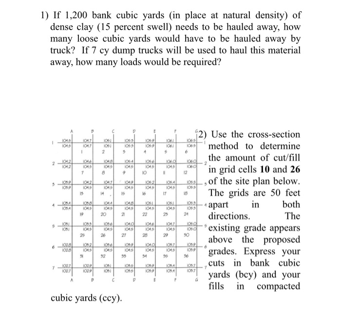 Solved 1) If 1,200 bank cubic yards (in place at natural