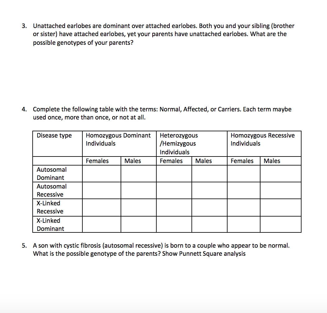 Solved 3. Unattached earlobes are dominant over attached | Chegg.com