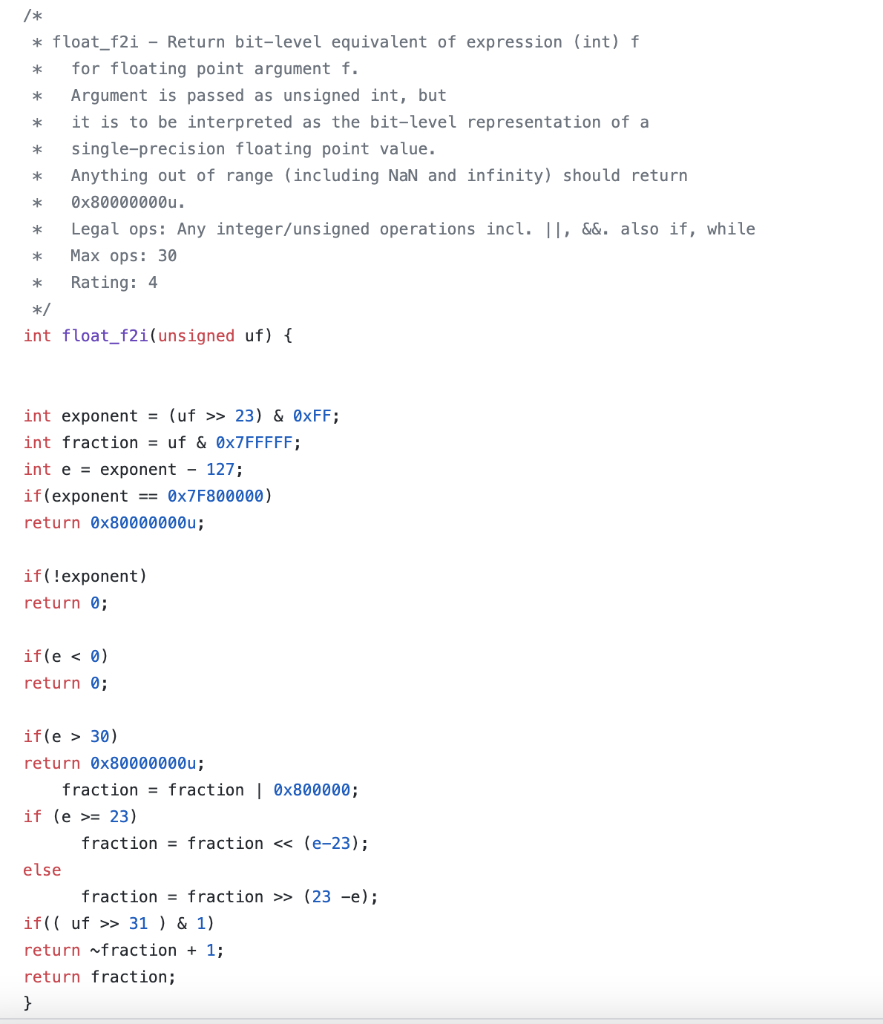 Solved * * * * /* * float_f2i - Return bit-level equivalent | Chegg.com