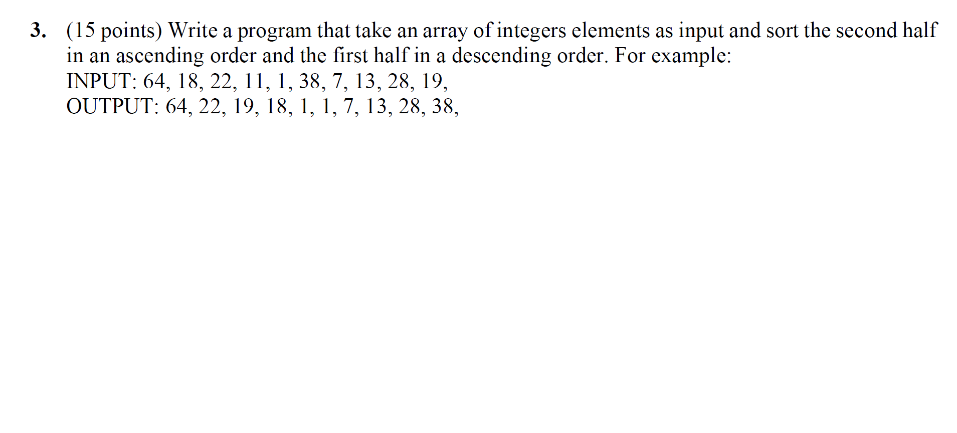 Solved 3. (15 points) Write a program that take an array of | Chegg.com