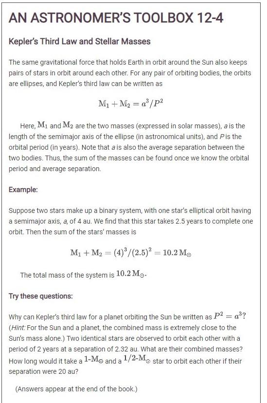 Solved AN ASTRONOMER'S TOOLBOX 12-4 Kepler's Third Law and | Chegg.com