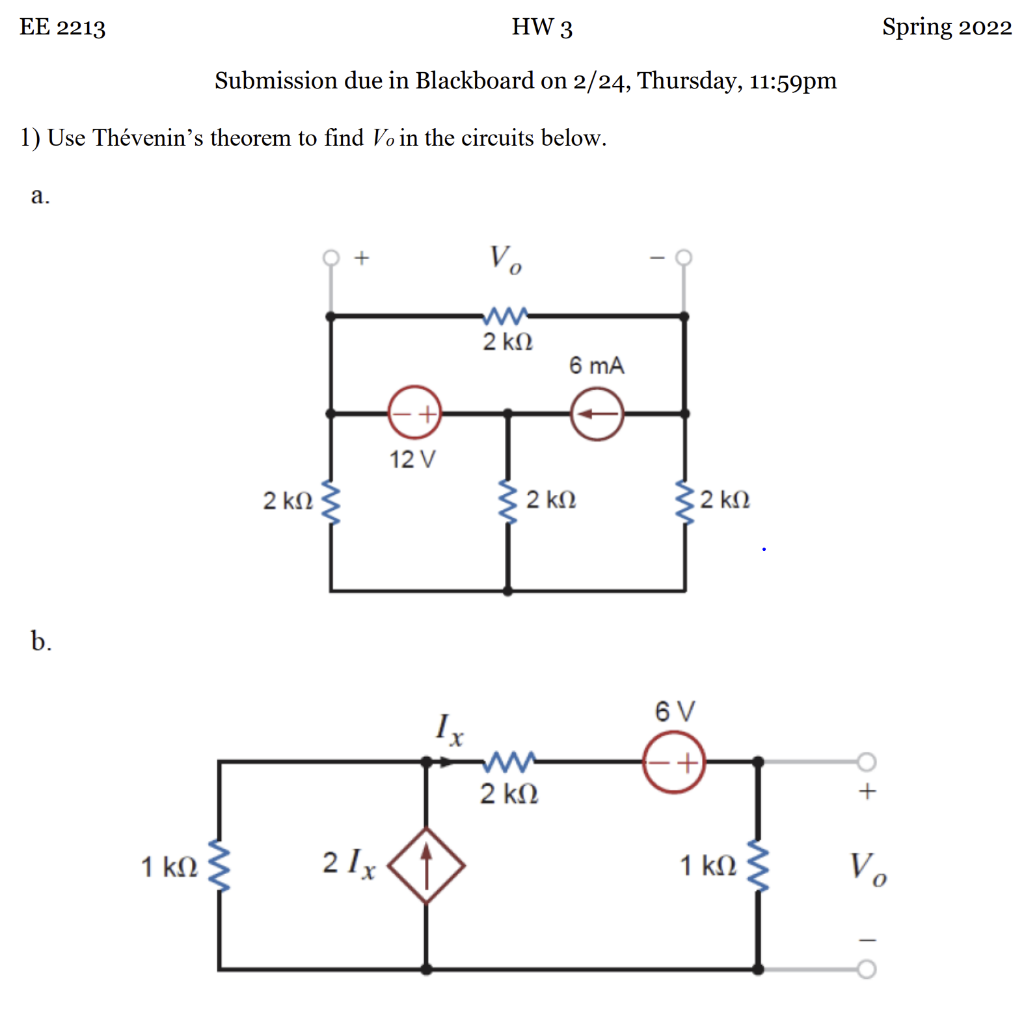 Solved EE 2213 HW 3 Spring 2022 Submission due in Blackboard | Chegg.com