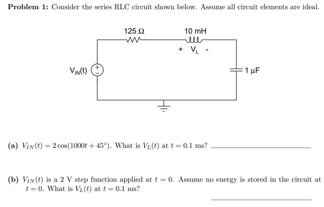 Solved Problem 1: Consider The Series RLC Circuit Shown | Chegg.com