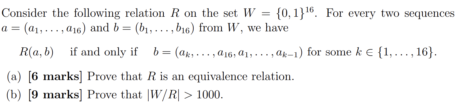 Solved = ) Consider the following relation R on the set W = | Chegg.com