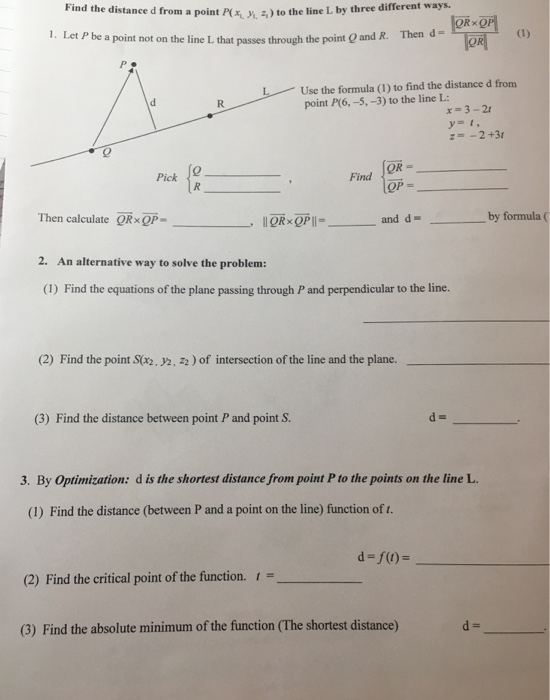 Solved Find the distance d from a point P(x, X ) to the line | Chegg.com