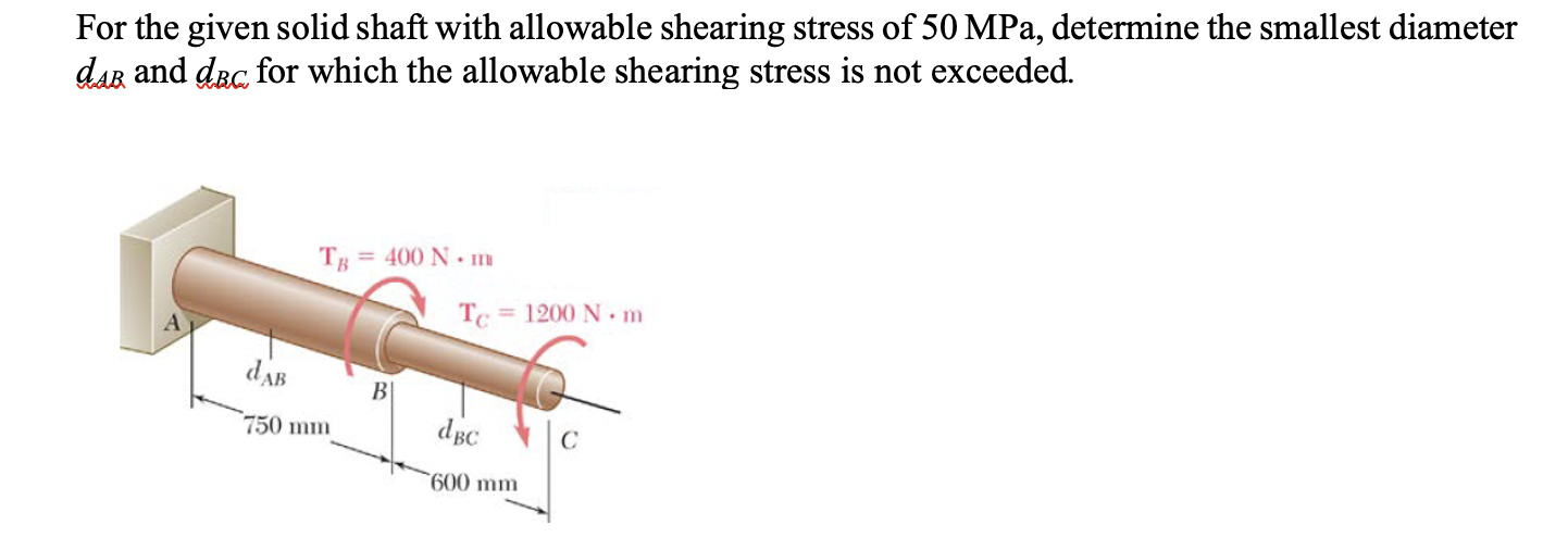 Solved For the given solid shaft with allowable shearing | Chegg.com