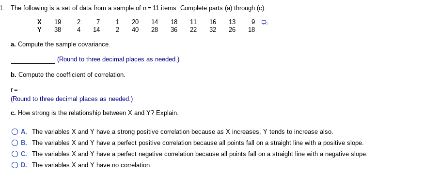 Solved n 1. The following is a set of data from a sample of | Chegg.com