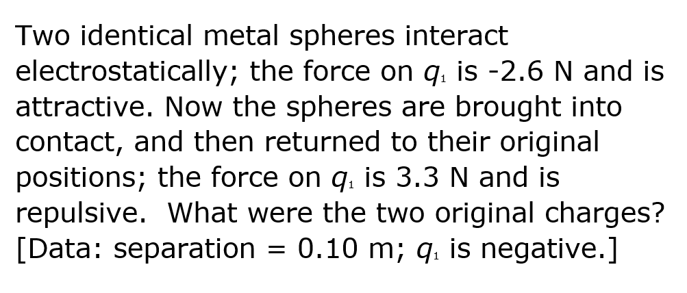 Solved Two Identical Metal Spheres Interact | Chegg.com