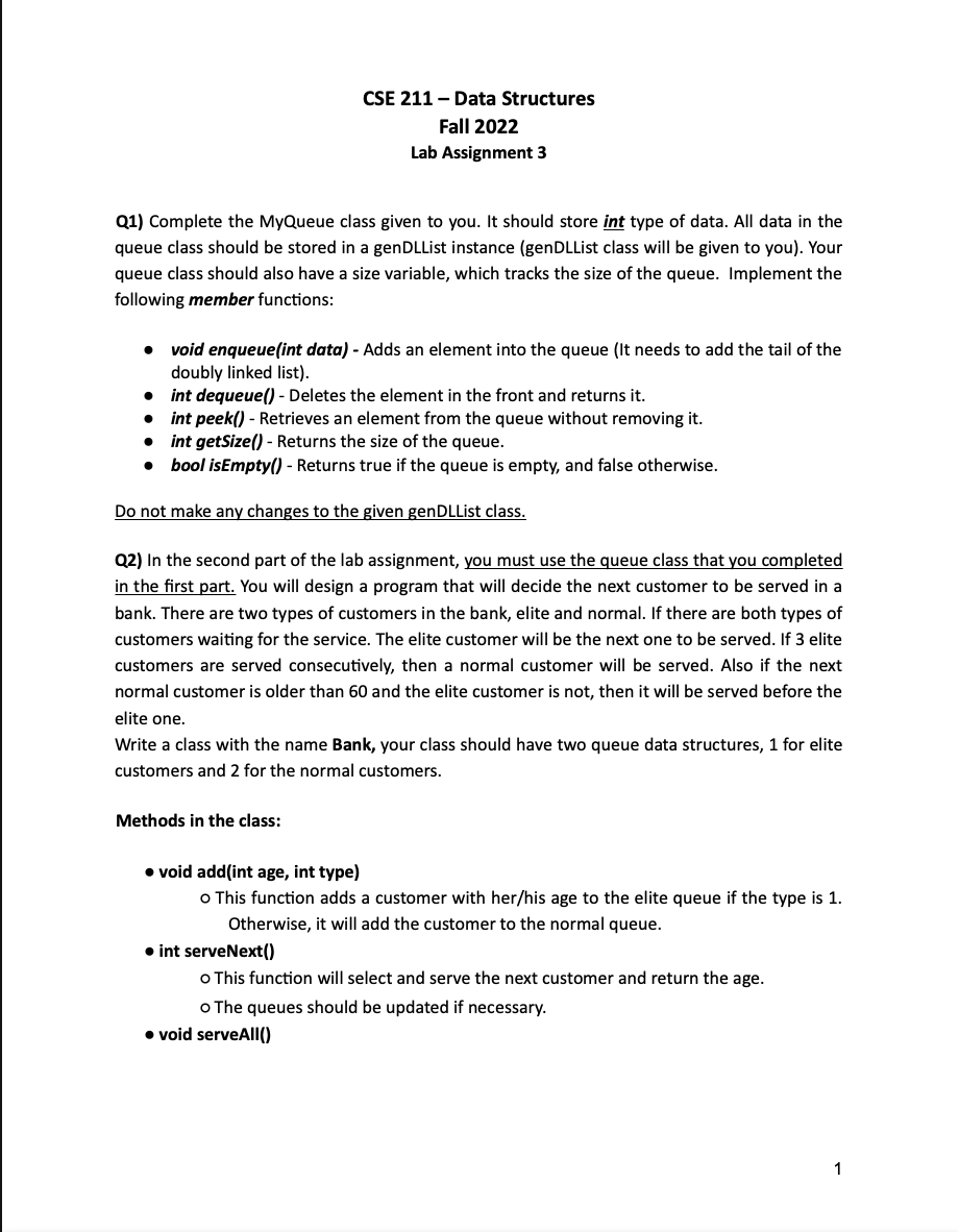 Solved Cse 211 Data Structures Fall 2022 Lab Assignment 3 2521