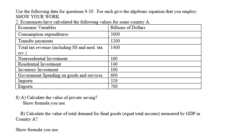 Solved Use the following data for questions 9-10. For each | Chegg.com