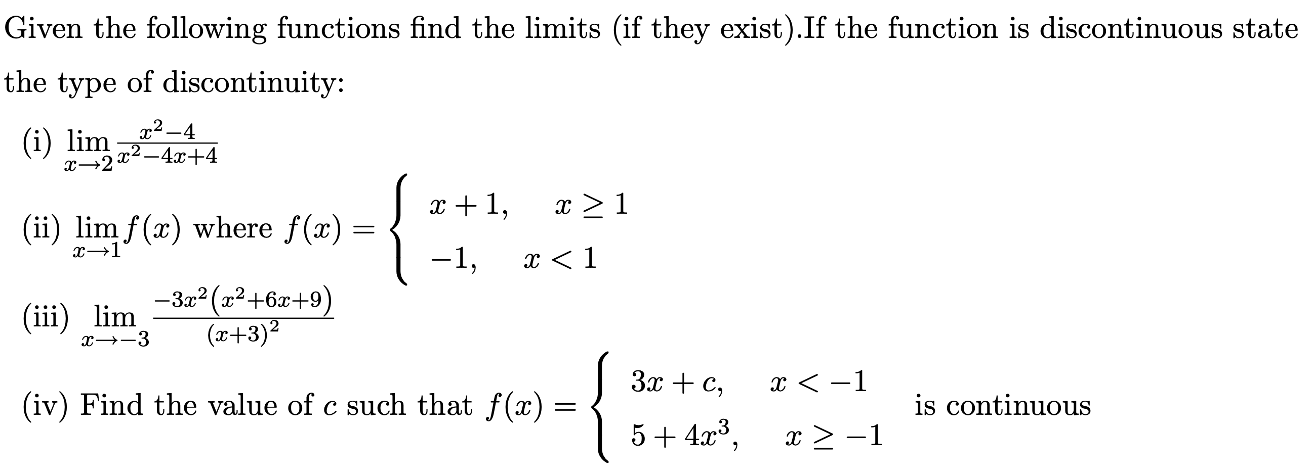 Solved Given the following functions find the limits (if | Chegg.com