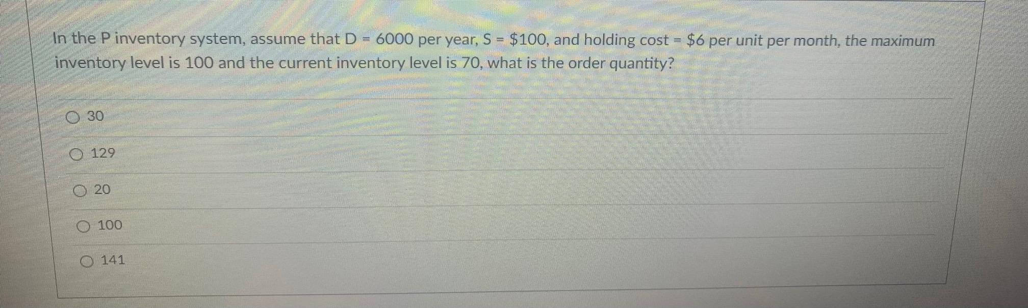 Solved In the P inventory system, assume that D 6000 per | Chegg.com