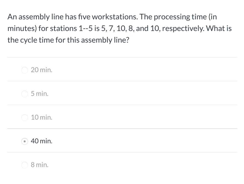 Solved An assembly line has five workstations. The | Chegg.com
