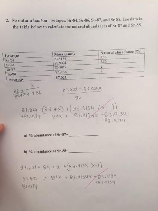 Solved 2. Strontium has four isotopes: Sr-84, Sr-86, Sr-87, | Chegg.com