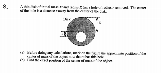 Solved 8. A thin disk of initial mass M and radius R has a | Chegg.com