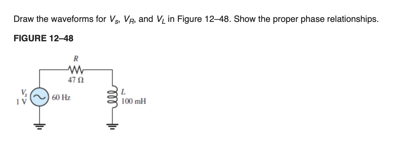 Solved Draw the waveforms for Vs, VR, and VL in Figure | Chegg.com
